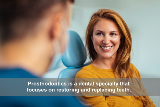 female patient speaking to a prosthodontist